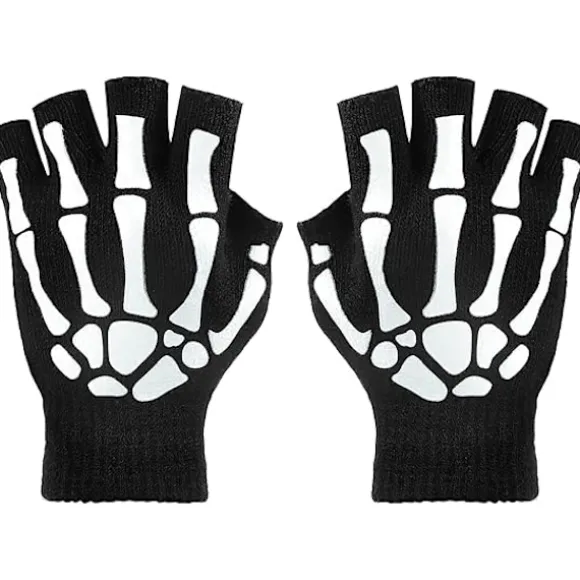 3 Par Skelet Fingerløse Handsker Selvlysende Handsker til Børn Voksen Halloween