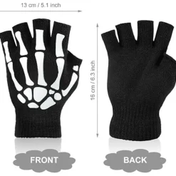 3 Par Skelet Fingerløse Handsker Selvlysende Handsker til Børn Voksen Halloween