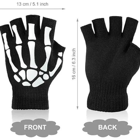 3 Par Skelet Fingerløse Handsker Selvlysende Handsker til Børn Voksen Halloween