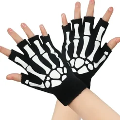 3 Par Skelet Fingerløse Handsker Selvlysende Handsker til Børn Voksen Halloween