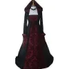 15% RABAT Dame Renaissance Middelalder Kostume Kjole Snøret Irsk Over Lange Kjoler Cosplay Retro Kjole (3XL Rød)