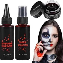 2025 Realistisk Kunstigt Blodsæt 3-i-1 Kit Til Specialeffekt Makeup Halloween Cosplay Tøj Udklædning