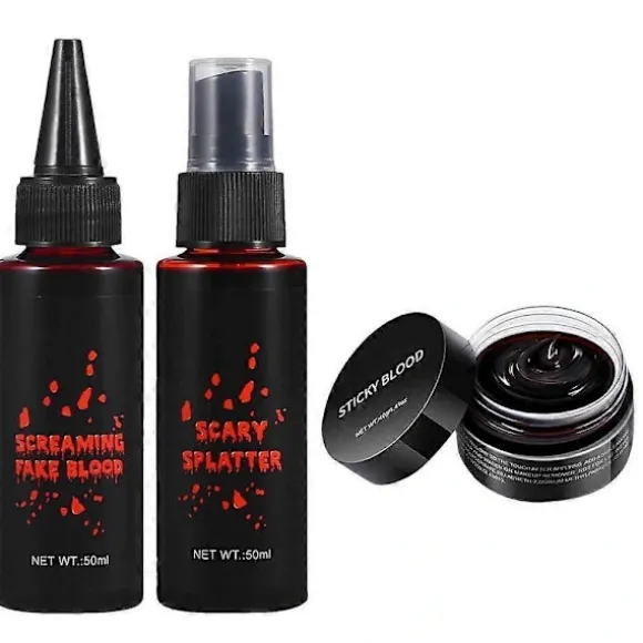 2025 Realistisk Kunstigt Blodsæt 3-i-1 Kit Til Specialeffekt Makeup Halloween Cosplay Tøj Udklædning