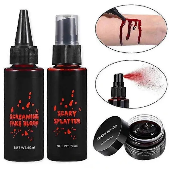 2025 Realistisk Kunstigt Blodsæt 3-i-1 Kit Til Specialeffekt Makeup Halloween Cosplay Tøj Udklædning