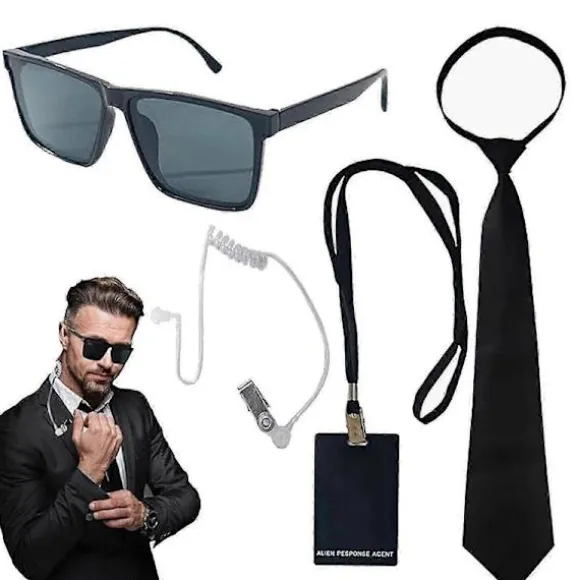 2025 Secret Agent Udklædningssæt inklusive sorte briller, ørestykke og slips Sikkerhedsvagt Cosplay Kostume til børn, voksne og barn Set 11 aldult