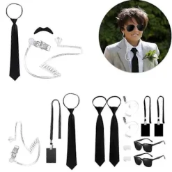 2025 Secret Agent Udklædningssæt inklusive sorte briller, ørestykke og slips Sikkerhedsvagt Cosplay Kostume til børn, voksne og barn Set 11 aldult