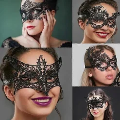 2025 Seneste Maskebal Maske til Kvinder, Venetiansk Blonde Øjenmaske og Sort Blonde Maske (8 stk)