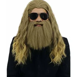 2025 Seneste Model Lang Krøllet Blond Brun Herre Paryk Superhelt Cosplay Kostume Hår med Stort Skæg Varmebestandige Syntetiske Fibre Fluffy Du
