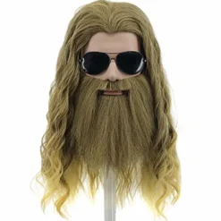 2025 Seneste Model Lang Krøllet Blond Brun Herre Paryk Superhelt Cosplay Kostume Hår med Stort Skæg Varmebestandige Syntetiske Fibre Fluffy Du