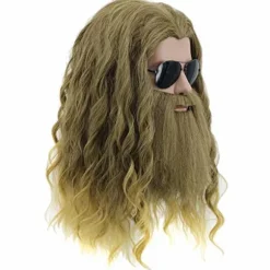 2025 Seneste Model Lang Krøllet Blond Brun Herre Paryk Superhelt Cosplay Kostume Hår med Stort Skæg Varmebestandige Syntetiske Fibre Fluffy Du