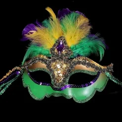 2025 Seneste Model Mardi Gras Paillet Fjer Maske Maskerade Masker til Venetiansk Karneval Kvinder (Stil C)