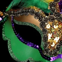 2025 Seneste Model Mardi Gras Paillet Fjer Maske Maskerade Masker til Venetiansk Karneval Kvinder (Stil C)