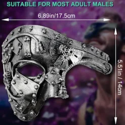 2025 Seneste Model Maskebal Maske, Halv-Ansigt Mardi Gras Dekorationer Venetianske Masker til Mænd Punk Sølv