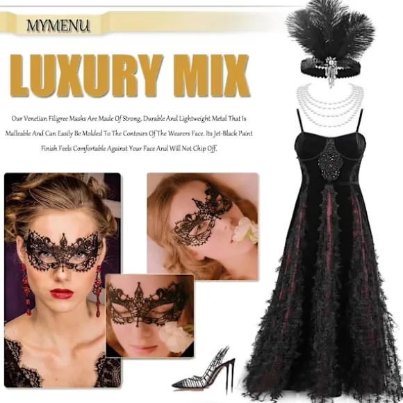 2025 Seneste Model Maskebal Maske til Kvinder Venetiansk Blonde Øjenmaske Til Fest Galla Kostume Mardi Gras Festartikler Sort Blonde