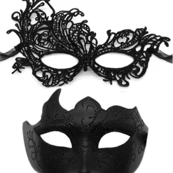 2025 Seneste Model Par Maskerade Maske til Kvinder Mænd Skinnende Venetiansk Maske Halloweenmaske til Fest Bal Kostume Blondemasker
