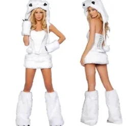 2025 Sexet Jule Dame Kostume Cosplay Stor Hale Ulv Cosplay Party Pige Fristelse Julemand Todelt Kostume-FF- Arctic Panda Girl