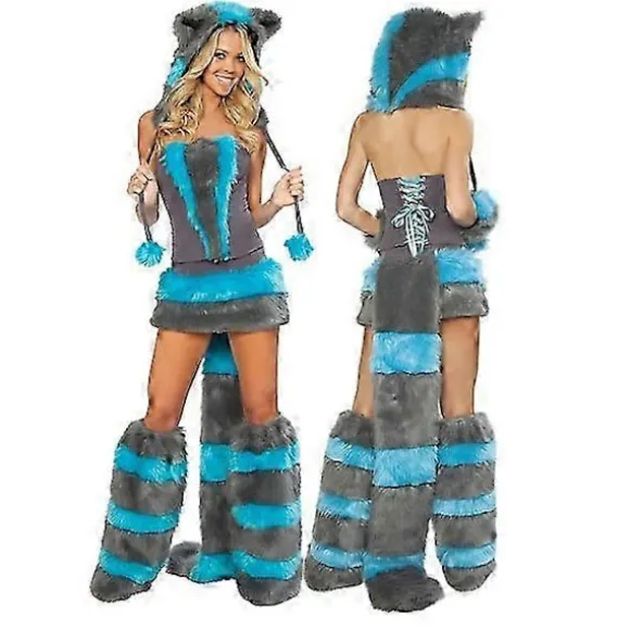2025 Sexet Jule Kvinde Kostume Cosplay Stor Hale Ulv Cosplay Fest Pige Fristelse Julemand Todelt Kostume Blue-gray Catwoman