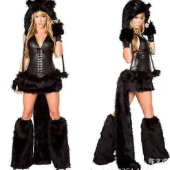 2025 Sexet Jule Kvinde Kostume Cosplay Stor Hale Ulv Cosplay Fest Pige Fristelse Julemand Todelt Kostume Blue-gray Catwoman