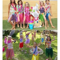 5 Sæt 25 stk. Hawaiiansk Græs Hula Nederdele Sæt Inkluderer Blomster Halskæde