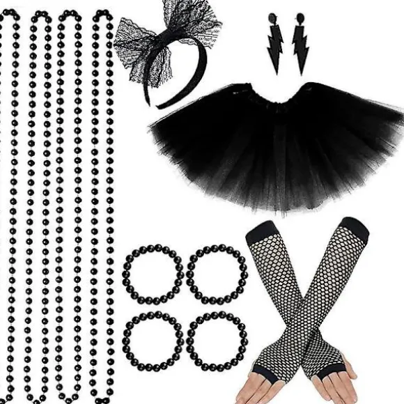 1 sæt, 80'er Fancy Party Kostume Tilbehørssæt, 1980'er Fancy Dress Neon Kostume Tilbehør Med Øreringe Armbånd Perlehalskæder Tutu Nederdel Fiskenet Handsker | Fyndiq