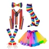 1 Sæt Festkostume Neon-tema Behagelige Regnbuehandsker Sløjfebånd Strømper Tutu Kjole Til Voksne Damer