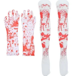 1 sæt Halloween handsker strømper Cosplay blodkostume blodplettede strømper handsker size