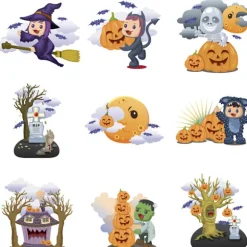 4 sæt Halloween tegneserie græskar vægklistermærker stue vindue soveværelse baggrund vægdekoration vandtætte klistermærker