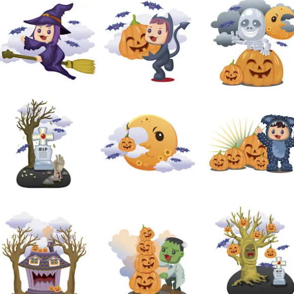 4 sæt Halloween tegneserie græskar vægklistermærker stue vindue soveværelse baggrund vægdekoration vandtætte klistermærker