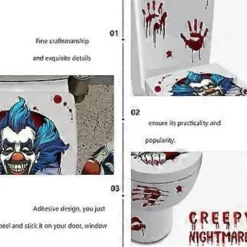 1 Sæt Halloween-tema Toiletsæde Klistermærker Horror Klovn Toilet Dekoration Mærkat