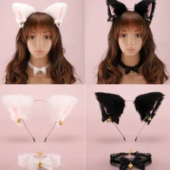2 sæt katteører pandebånd krave kostume anime cosplay hårklemme