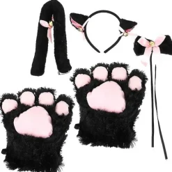 1 Sæt Killingeører Hårbøjle Hale Pote Butterfly Kattekostume Cosplay Kostume Til Dame Piger Sort 22X14cm Black 22X14cm