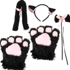 1 Sæt Killingeører Hårbøjle Hale Pote Butterfly Kattekostume Cosplay Kostume Til Dame Piger Sort 22X14cm Black 22X14cm