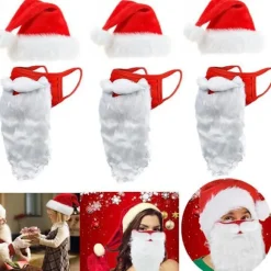 3 Sæt Lukkede Masker Sjovt Skægget Julemandskostume til Voksne til Jul (One Size)