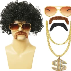 1 sæt mænds korte krøllede syntetiske cosplay paryk 70'erne 80'erne disco hal A4