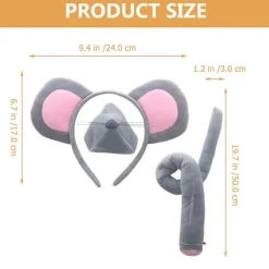 1 Sæt Musekostume Sæt Inklusive Museører Hårbøjle Musenæse Musehale Butterfly Kit Grey
