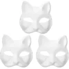3 ST Therian Masker Hvide Kattemasker Tomme DIY Halloween Maske Dyr, Kattemaske