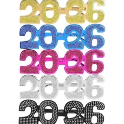 5 stk. 2026 Nytårsbriller - 2026 Glitter Nummer Briller Dimissionsfest Briller Til Nytårsaften Dimissionsferie Fotoboksrekvisit [D] 8X6.5X0.25cm