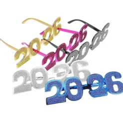 5 stk. 2026 Nytårsbriller - 2026 Glitter Nummer Briller Dimissionsfest Briller Til Nytårsaften Dimissionsferie Fotoboksrekvisit [D] 8X6.5X0.25cm