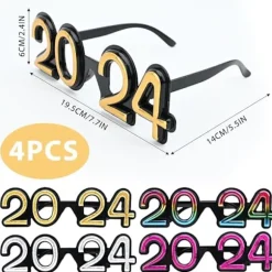 4 stk. 2024 Tredimensionelle Godt Nytår Briller, Eksklusive Fotorekvisitter til Nytårsfest Briller Fr