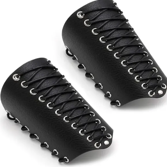 2 stk. Armbeskyttere til mænd Steampunk Armor Armbånd PU Læder Manchetter til kostume Black