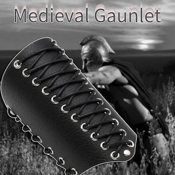 2 stk. Armbeskyttere til mænd Steampunk Armor Armbånd PU Læder Manchetter til kostume Black