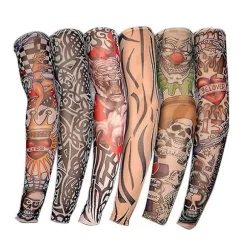 6 stk. Armtatoveringsærmer til mænd, falske midlertidige tatoveringer, nylon armstrømper til Halloween