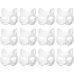 12 stk. Blank Maske Katte Masker Kostume Cosplay Maske Børnehave DIY Umalet Katte Maske