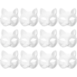 12 stk. Blank Maske Katte Masker Kostume Cosplay Maske Børnehave DIY Umalet Katte Maske