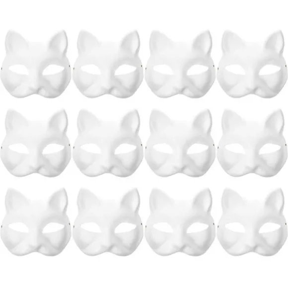 12 stk. Blank Maske Katte Masker Kostume Cosplay Maske Børnehave DIY Umalet Katte Maske