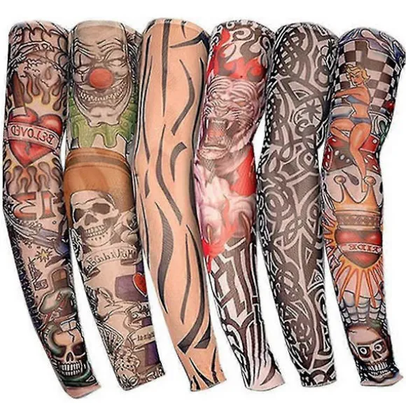 6 stk. Cool Tatoveringsærmer Armstrømper, falsk midlertidig tatovering, elastisk solcremeovertræk til mænd og kvinder