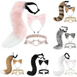 3 stk. Cosplay Kat Sød Ører Hårbøjle Pelsagtig Rævehale Klokke Hals Choker Sæt Legetøj -a—max Black