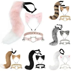 3 stk. Cosplay Kat Sød Ører Hårbøjle Pelsagtig Rævehale Klokke Hals Choker Sæt Legetøj -a Black