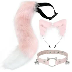 3 stk. Cosplay Katte Søde Ører Hårbånd Pelsagtig Ræv Hale Klokke Halskæde Sæt Legetøj Pink