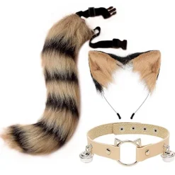 3 stk. Cosplay Katte Søde Ører Pandebånd Pelsagtig Ræv Hale Klokke Halskæde Choker Sæt Legetøj -a Yellow-black